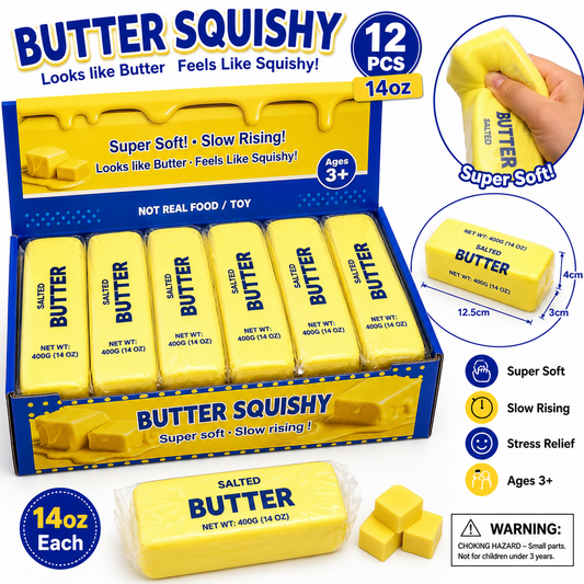 Butter Squishy Toy 14oz Each – 12PCS Box | Super Soft Slow Rising Fidget Stress Relief Toy (Ages 3+)