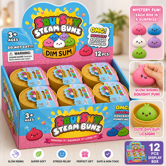 Squishy Steam Bunz Mystery Dumpling Squishy Toy – 12PCS Display Box | Slow Rising Squeezy Fidget