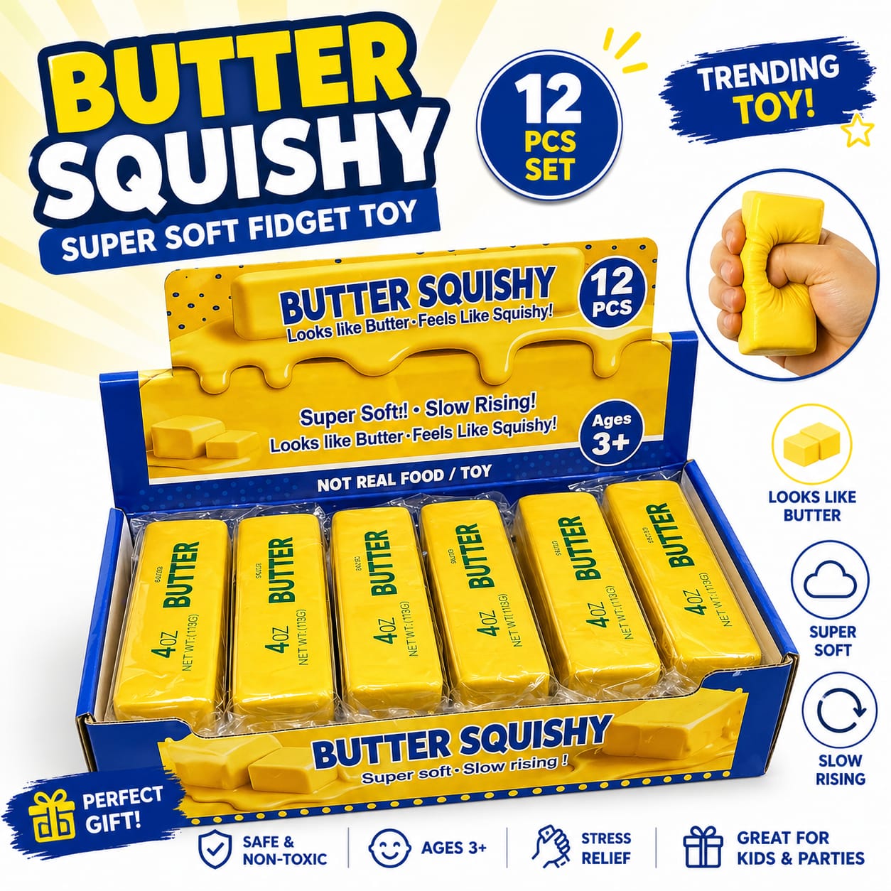 Extra Large Salted Butter Squishy 23cm – Slow Rising Squeezy Stress Relief Toy